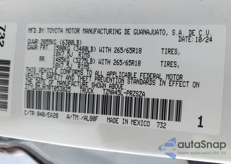 2024 Toyota Tacoma Sr5/Sr5 4Wd из США, поврежденный, VIN 3TYLB5JN7RT053825